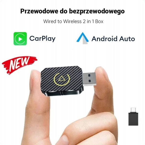 Беспроводной автомобильный адаптер USB Bluetooth для CarPlay и Android Auto черный