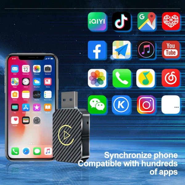 Беспроводной автомобильный адаптер USB Bluetooth для CarPlay и Android Auto черный