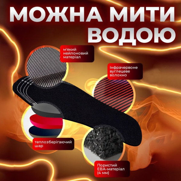 Електричні USB-устілки з підігрівом 28.5 см, для взуття 35-45 розміру, вологостійкі, універсальні