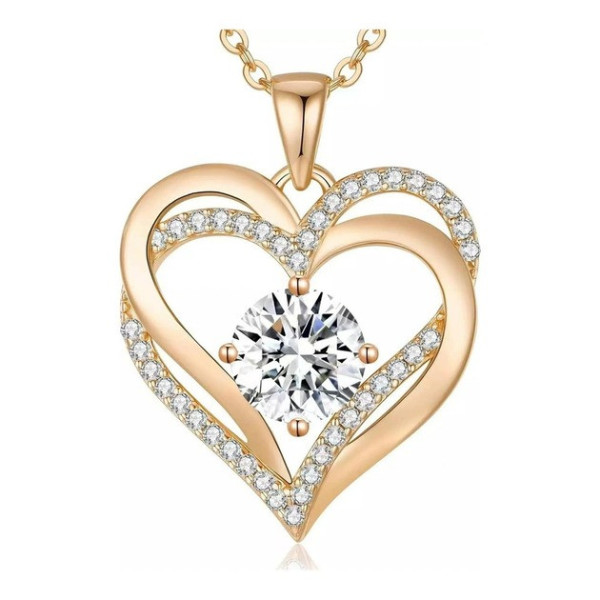 Женское ожерелье кулон в форме сердца Heart Love с голубым камнем, цирконий, золотой цвет, 45 см