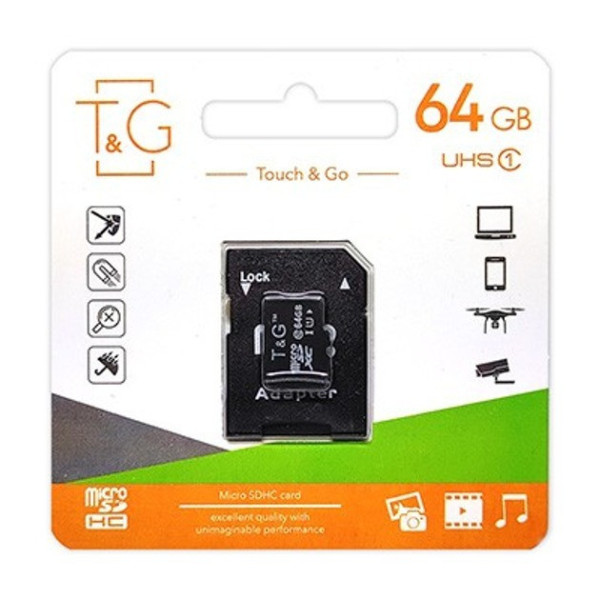 Карта памяти MicroSDXC 64 GB T&G UHS-I Class 10 + адаптер SD  Скорость до 100 МБ/с