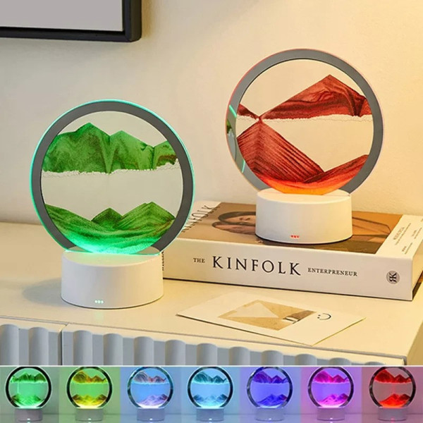 Настольная лампа-ночник Песочные часы с RGB подсветкой и 3D эффектом / Светильник с сенсорным управлением