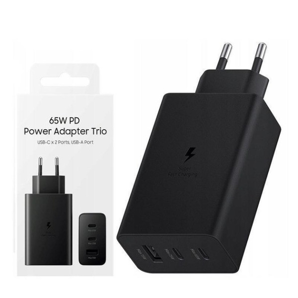 Зарядное устройство 65W Trio 2 Type-C/USB-A с поддержкой быстрой зарядки PD 3.0/SFC/AFC Черное