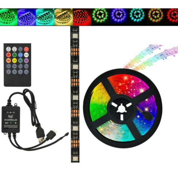 Світлодіодна стрічка LED SMD 5050 RGB 2 м для телевізора з пультом Неонова USB-підсвітка екрана, різнобарвна