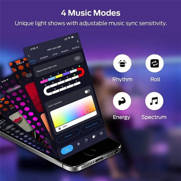 Умная неоновая светодиодная лента Wi-Fi Gosund RTS0046 5 м RGB с пультом и управлением через приложение