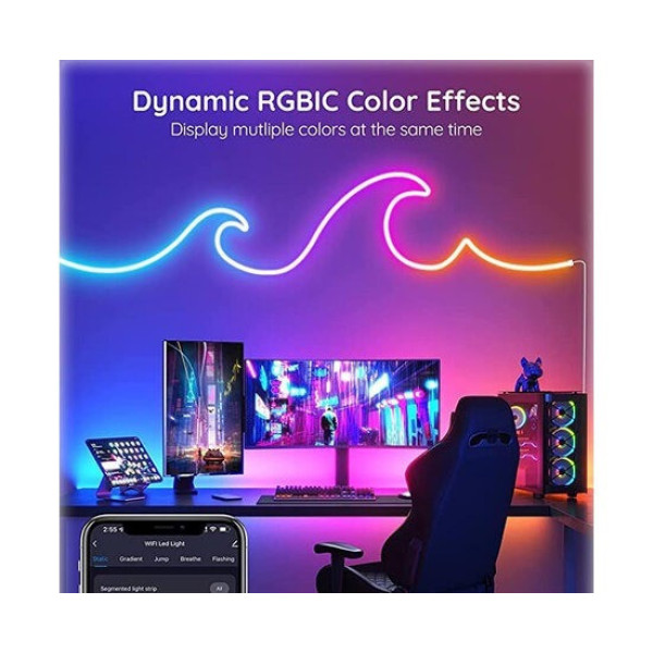 Умная неоновая светодиодная лента Wi-Fi Gosund RTS0046 5 м RGB с пультом и управлением через приложение