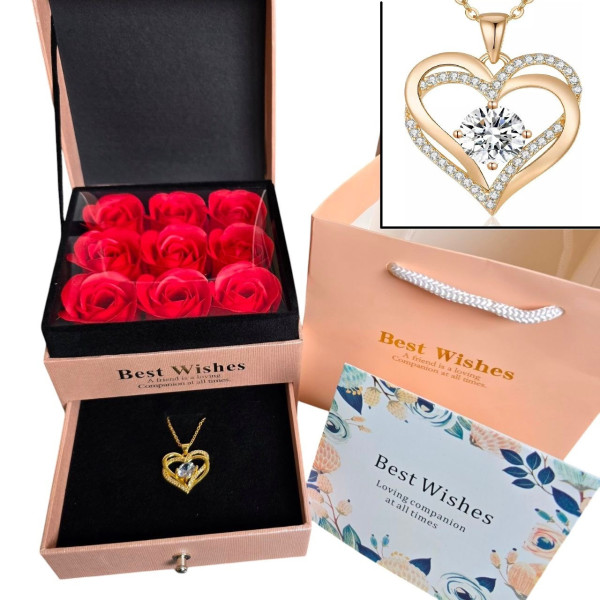Подарочный набор роз из мыла Best Wishes Нiart Love, 9 штук в розовой коробке с кулоном Сердце