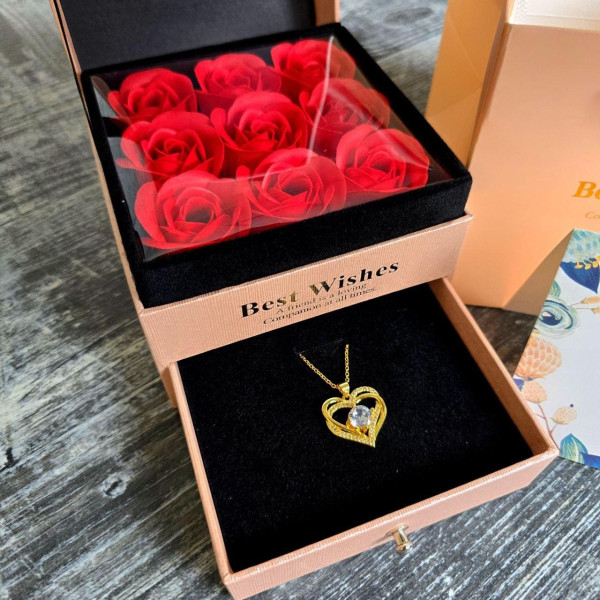 Подарочный набор роз из мыла Best Wishes Нiart Love, 9 штук в розовой коробке с кулоном Сердце