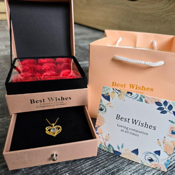 Подарочный набор роз из мыла Best Wishes Нiart Love, 9 штук в розовой коробке с кулоном Сердце