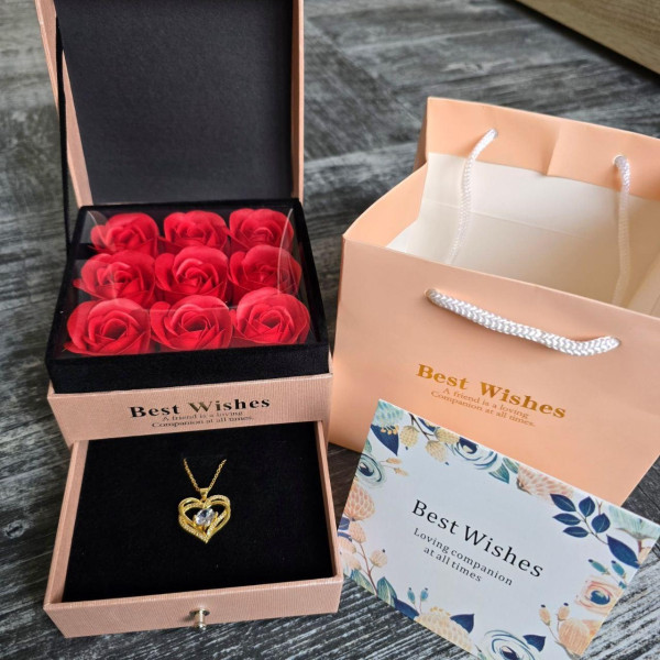 Подарочный набор роз из мыла Best Wishes Нiart Love, 9 штук в розовой коробке с кулоном Сердце