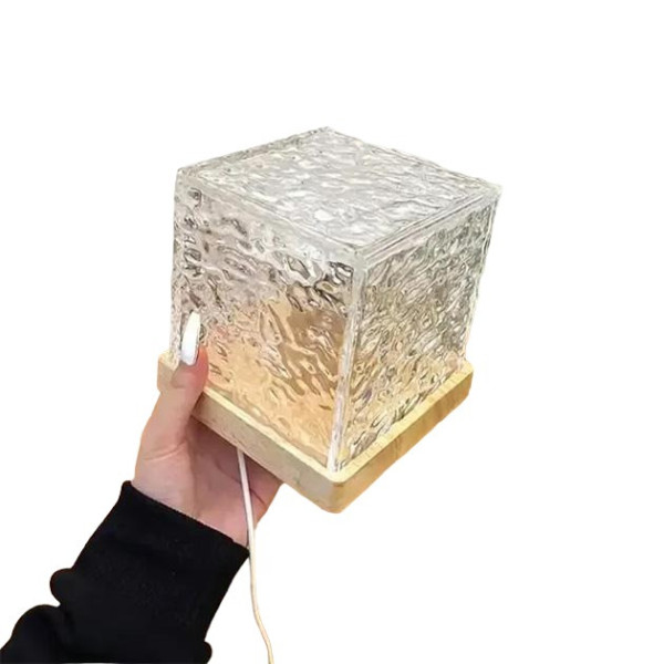 Ночник проектор КУБ с проекцией воды, настольная лампа с RGB подсветкой, 3 цвета, акрил, USB питание