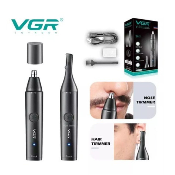 Триммер VGR V-613 2 в 1 для носа ушей и окантовки USB зарядка влагозащита насадка для бритья