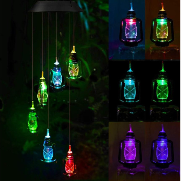 Подвесная солнечная садовая лампа Музыка ветра, 6 LED фонариков, разноцветная подсветка