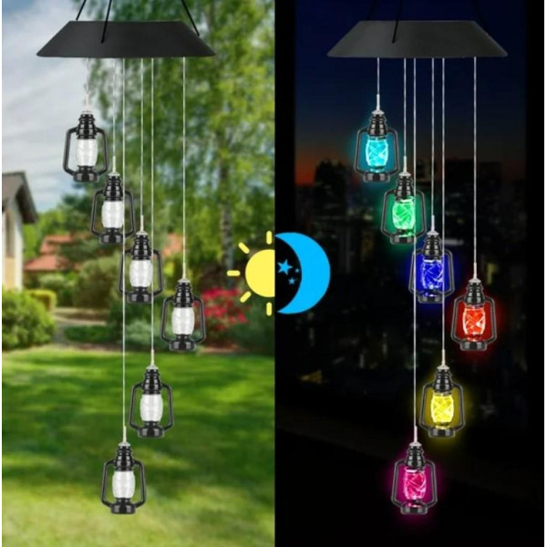 Подвесная солнечная садовая лампа Музыка ветра, 6 LED фонариков, разноцветная подсветка