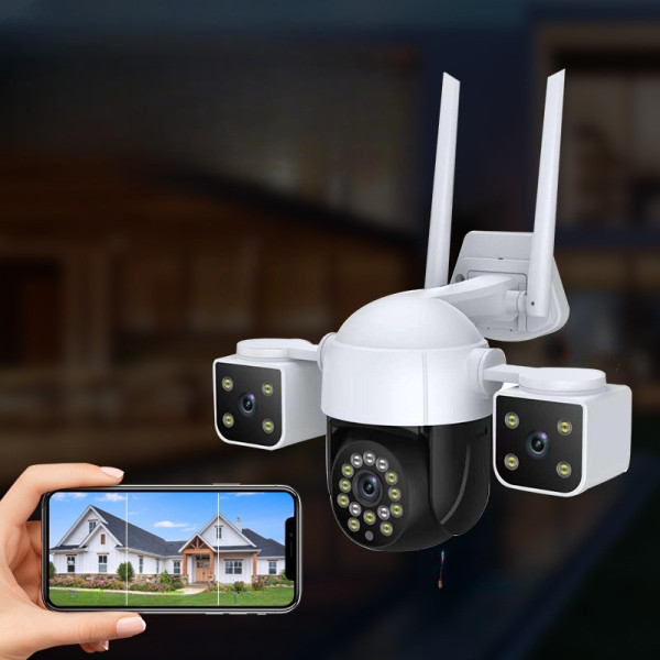 Уличная 4G камера с 3 линзами, Wi-Fi/LAN, ночное видение, 2+2+2 Мп