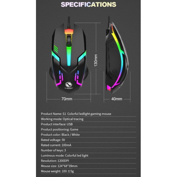 Игровая проводная мышка X3 с LED-подсветкой 1200 DPI USB черная