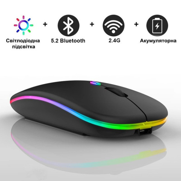 Бездротова миша PM1 Bluetooth USB з підсвіткою, 2.4 ГГц, безшумна, ПК/ноутбук