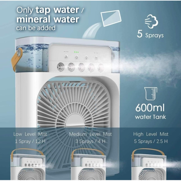 Мини кондиционер-увлажнитель AIR COOLER FAN 4-в-1, резервуар 600 мл, LED подсветка