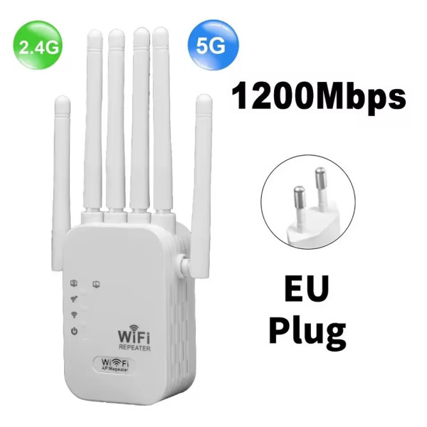 Двухдиапазонный Wi-Fi репитер 2.4/5 ГГц 1200 Мбит/с, 6 антенн, RJ45, режим повторителя