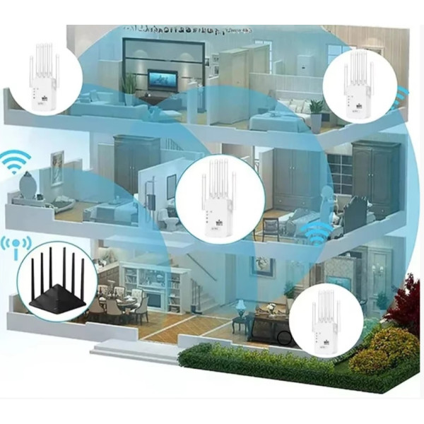 Двухдиапазонный Wi-Fi репитер 2.4/5 ГГц 1200 Мбит/с, 6 антенн, RJ45, режим повторителя
