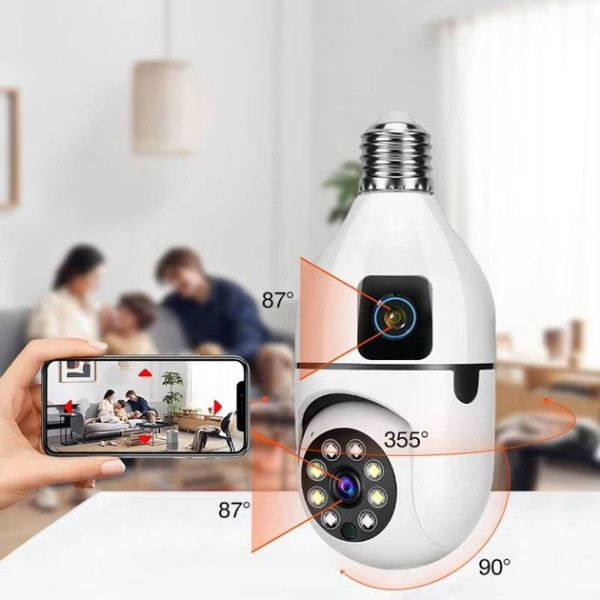 Двойная Wi-Fi камера E27 Sq02 с датчиком движения, ночным видением, двусторонней связью