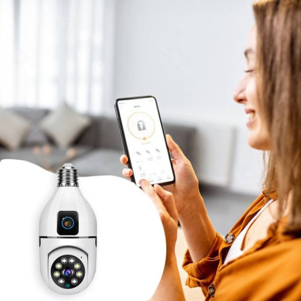 Двойная Wi-Fi камера E27 Sq02 с датчиком движения, ночным видением, двусторонней связью