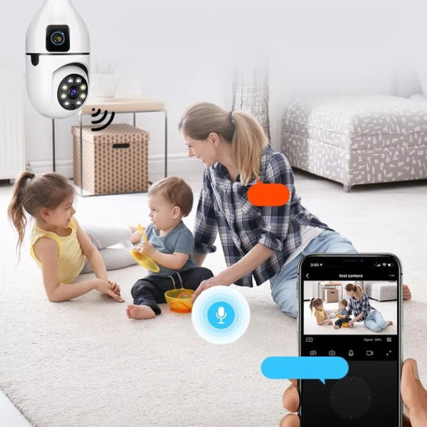 Двойная Wi-Fi камера E27 Sq02 с датчиком движения, ночным видением, двусторонней связью