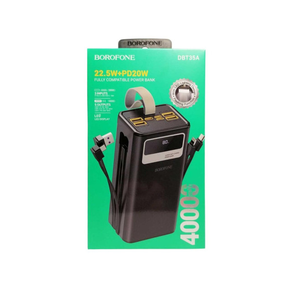 Сверхмощный портативный повербанк BOROFONE 40000mAh DBT-35A 4 USB Type-C Lightning LED
