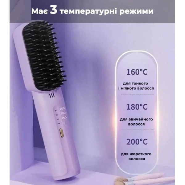 Акумуляторний випрямляч-розчіска для волосся RD-1733 титанове покриття 3 режими USB портативний