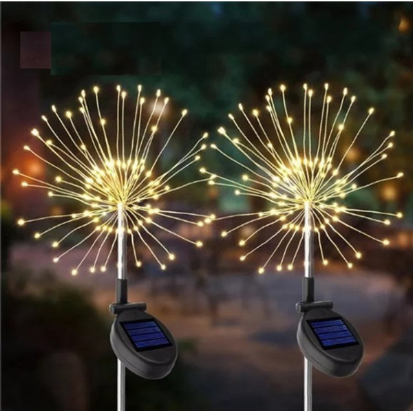 Солнечный LED фонарь для газона «Фейерверк», 180 LED, теплый белый, IP65, телескопическая установка