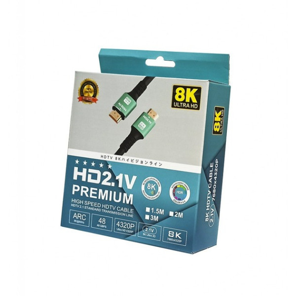 Кабель HDMI HD2.1V Premium 1.5 м 8K, версия 2.1, 48 Гбит/с, поддержка 4K 120 Гц и 8K 60 Гц