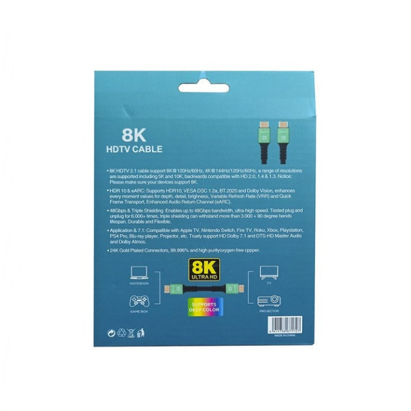 Кабель HDMI HD2.1V Premium 1.5 м 8K, версия 2.1, 48 Гбит/с, поддержка 4K 120 Гц и 8K 60 Гц