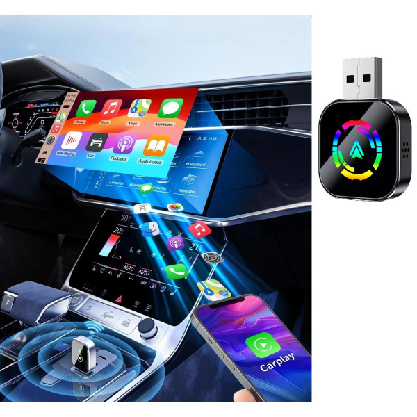 Автоадаптер CarPlay/Android Auto с USB Type-C, plug & play, беспроводное подключение
