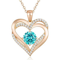 Женское ожерелье кулон в форме сердца Heart Love с голубым камнем, цирконий, золотой цвет, 45 см