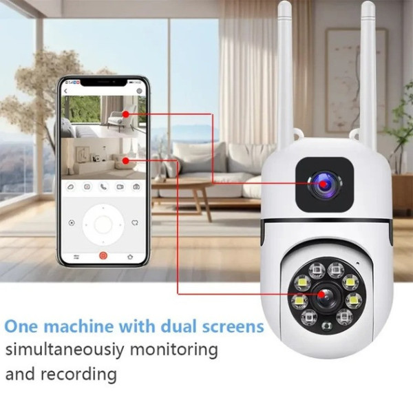 Уличная поворотная Wi-Fi камера видеонаблюдения с двумя объективами Dual Lens E10 4K 8MP, ночное видение