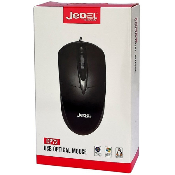 Проводная компьютерная мышь Jedel CP72 USB 1000 DPI для ноутбука и ПК, черная, 1.35 м