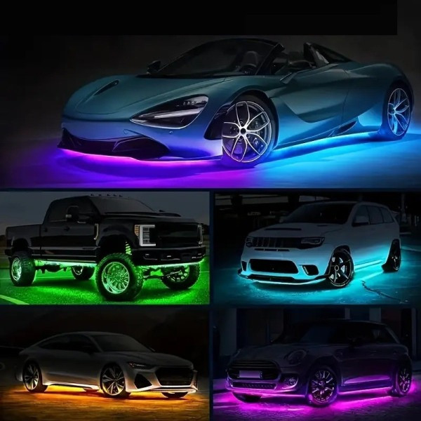 Автомобільна світлодіодна RGB-підсвітка днища з Bluetooth керуванням і музичним режимом, комплект 4 стрічки
