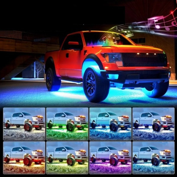 Автомобільна світлодіодна RGB-підсвітка днища з Bluetooth керуванням і музичним режимом, комплект 4 стрічки