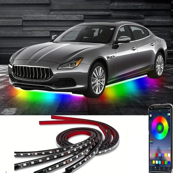 Автомобільна світлодіодна RGB-підсвітка днища з Bluetooth керуванням і музичним режимом, комплект 4 стрічки