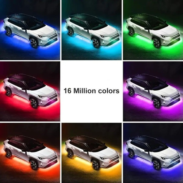 Автомобільна світлодіодна RGB-підсвітка днища з Bluetooth керуванням і музичним режимом, комплект 4 стрічки