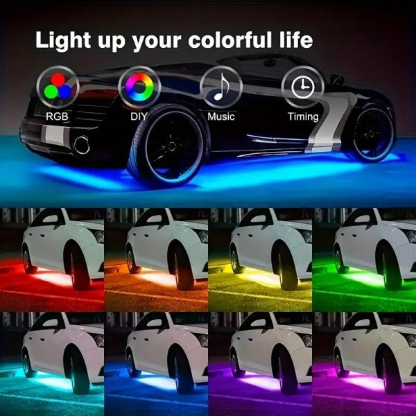 Автомобільна світлодіодна RGB-підсвітка днища з Bluetooth керуванням і музичним режимом, комплект 4 стрічки