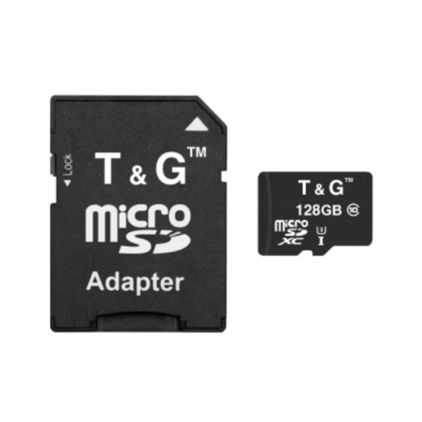Карта памяти MicroSDXC 128 ГБ Class 10 UHS-I U3 с адаптером T&G для телефонов, камер и видеорегистраторов
