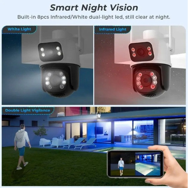 Уличная поворотная Wi-Fi IP-камера A8BQ 6 Мп с LED-подсветкой и датчиком движения, PTZ, аудио