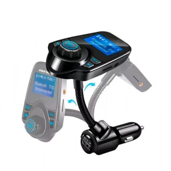 FM-модулятор T10 Bluetooth для авто  трансмітер з USB, AUX, microSD, зарядкою та LCD-екраном