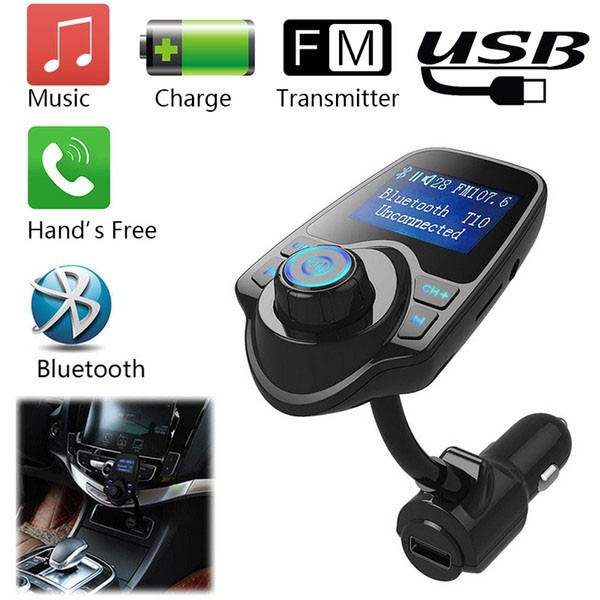 FM-модулятор T10 Bluetooth для авто  трансмітер з USB, AUX, microSD, зарядкою та LCD-екраном