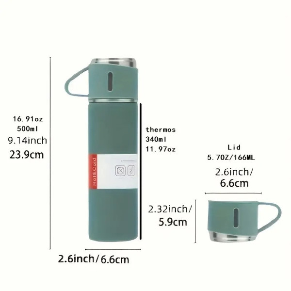 Термос Vacuum Bottle 500 мл с 3 чашками  вакуумная изоляция, нержавеющая сталь, подарочная упаковка