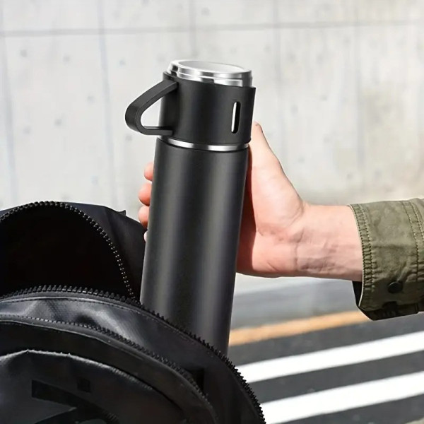 Термос Vacuum Bottle 500 мл с 3 чашками  вакуумная изоляция, нержавеющая сталь, подарочная упаковка