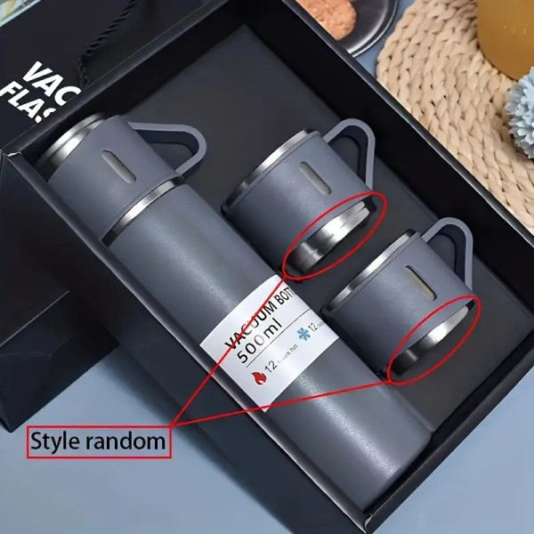 Термос Vacuum Bottle 500 мл с 3 чашками  вакуумная изоляция, нержавеющая сталь, подарочная упаковка
