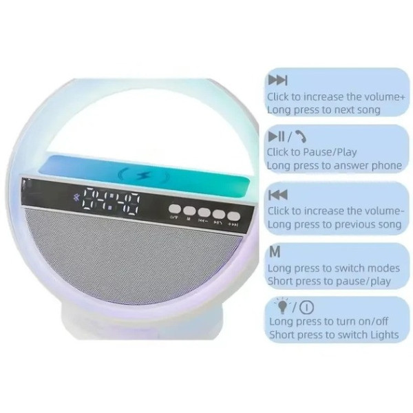 Колонка-ночник G5 с часами, RGB-подсветкой и беспроводной зарядкой Bluetooth акустика 5 Вт, будильник, USB, FM