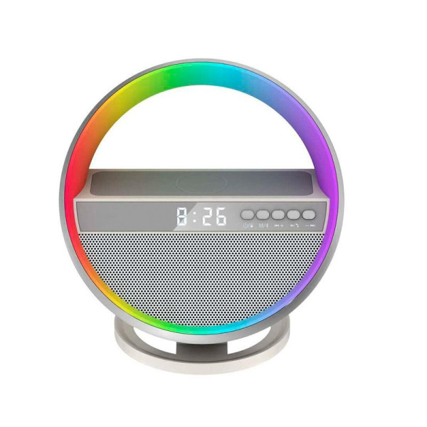 Колонка-ночник G5 с часами, RGB-подсветкой и беспроводной зарядкой Bluetooth акустика 5 Вт, будильник, USB, FM